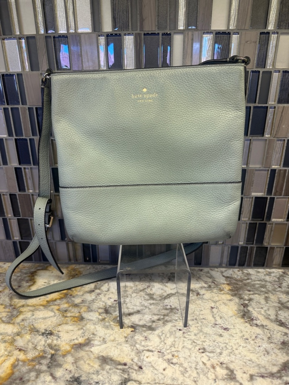 kate spade Pebbled Leather Crossbody in Mint Green with Gold Logo